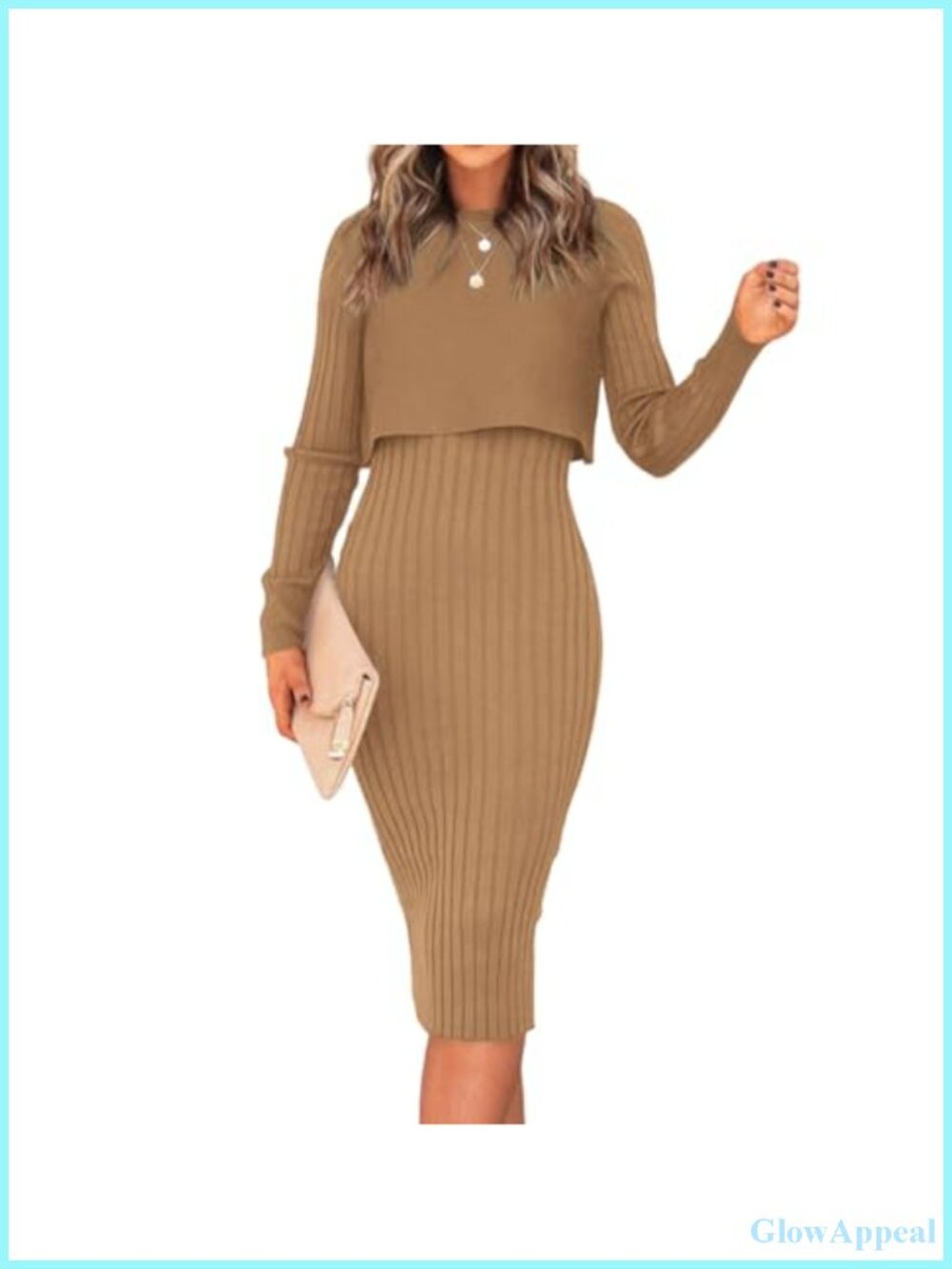 Ribbed Knit 2 Piece Sweater Dress Set Crop Top Tank Bodycon Midi Dress